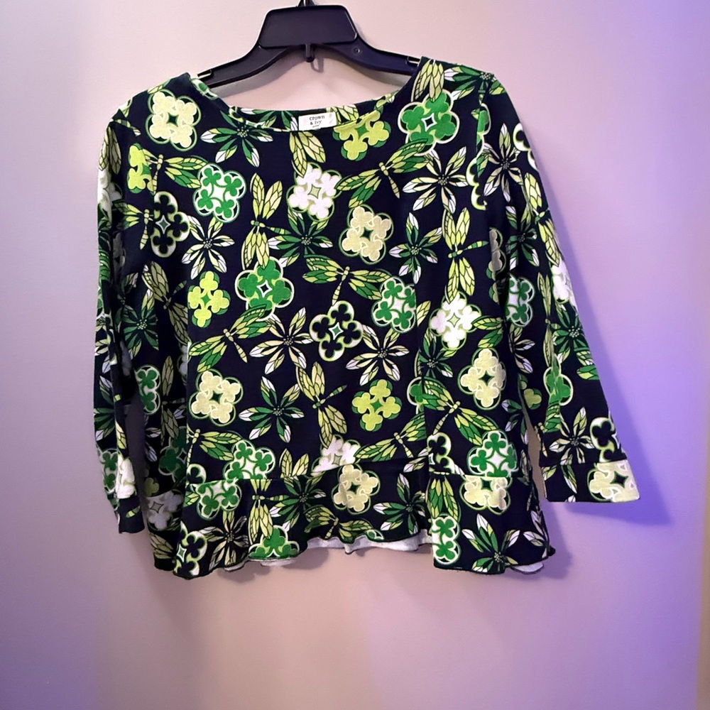 Floral Green and Black Women's Top